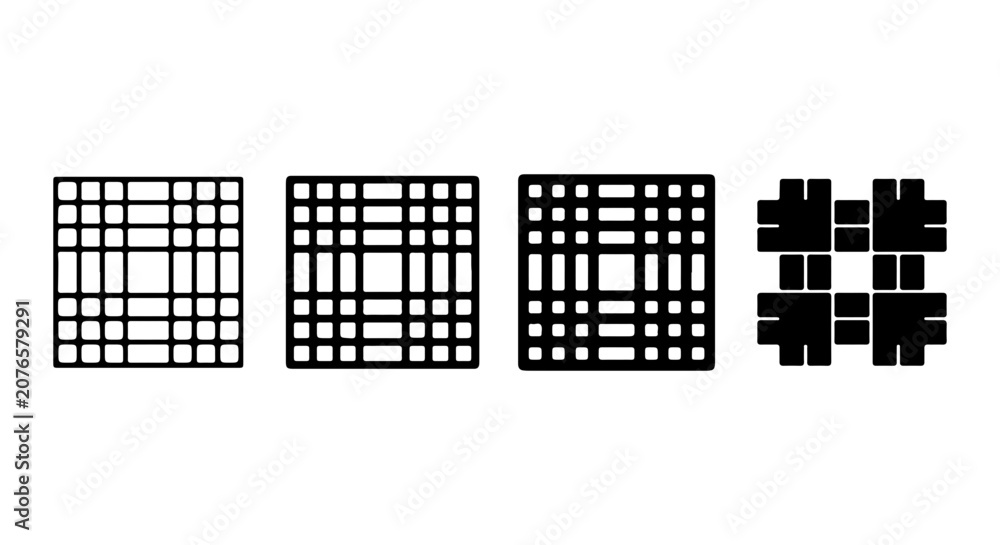 Fototapeta premium Fractal Geometric Patterns, Recursive Square Designs, Mathematical Shapes, Infinite Complexity Vector Set