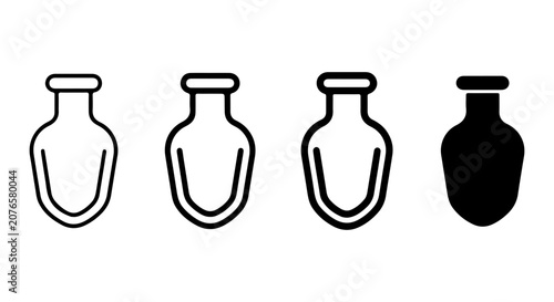 Set of Four Ceramic Vase Icons, Outline and Solid Fill Styles, Minimalist Decorative Objects