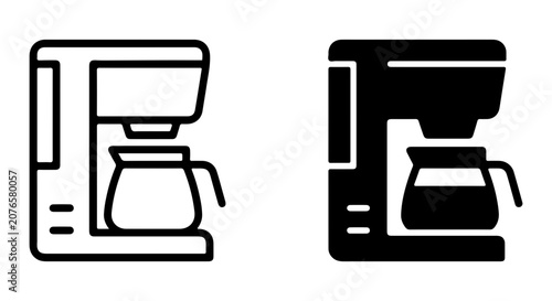 Coffee Maker Icons, Drip Coffee Machine Vector Graphics, Kitchen Appliance Symbols, Black and White