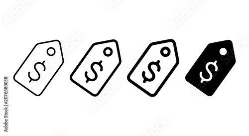 Simple Price Tag Icons, Dollar Symbol Labels, Shopping Tags, Retail Sale Markers