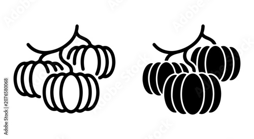 Pumpkin Icons, Autumn Harvest Vector Graphics, Fall Season Symbols, Seasonal Food Illustration