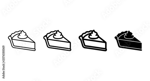 Dessert Pie Slice Icons, Sweet Pastry Vector Graphics, Cream Topping Food Symbols