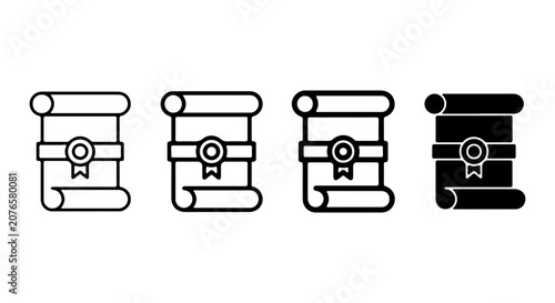 Scroll Certificate Icons, Diploma Award Seals, Vintage Document Vector Set, Recognition Emblem Graphics