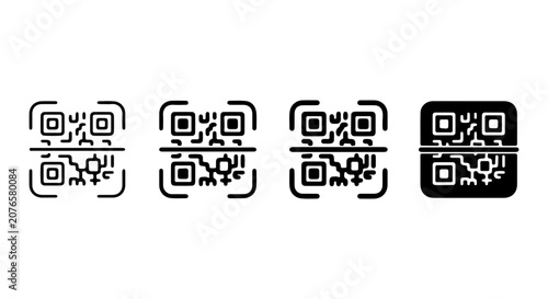 QR Code Icons Set, Digital Scan Technology, Modern Data Matrix Symbols, Vector Graphics