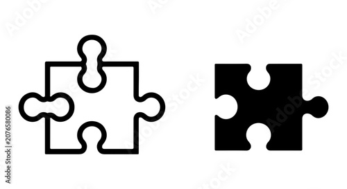 Puzzle Pieces Icons, Simple Vector Graphics for Connection and Solutions
