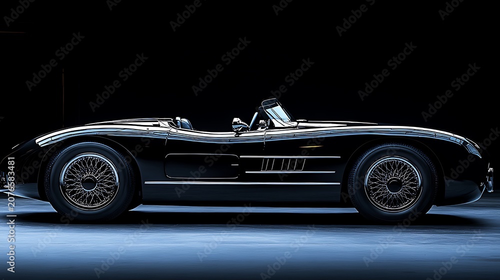 Fototapeta premium Classic black vintage car profile