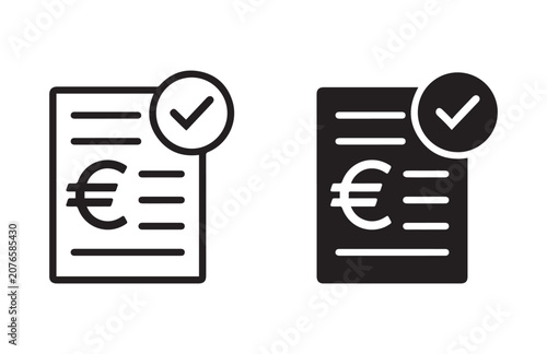 Euro invoice statement with check mark line and glyph icon set