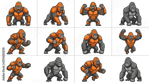 Photography Collection of orange and grey gorilla mascot logo designs.