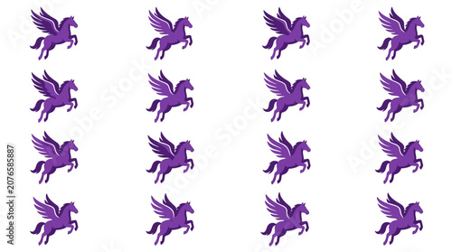Fotografie Collection of purple winged horse silhouettes.