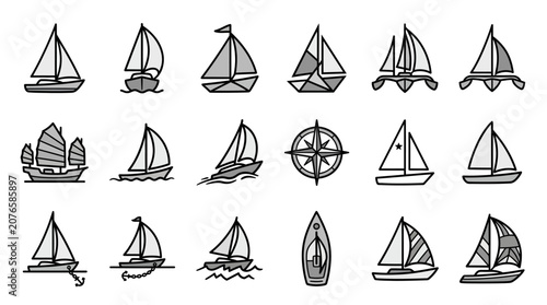 Fotografie Collection of sailing boat and yacht silhouettes.