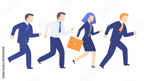 Fotografía Four Running Businesspeople A Flat Vector Illustration With A White Background b