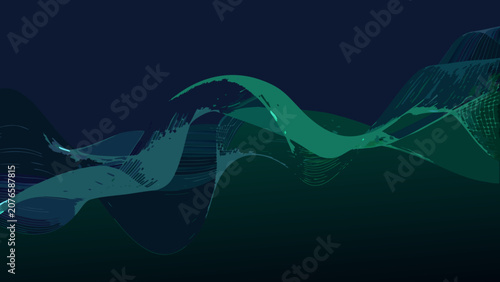 Valokuva Abstract wave pattern with wireframe details in shades of teal and dark blue wav