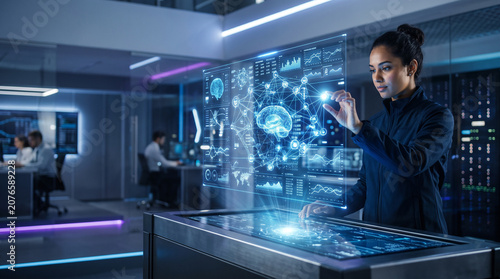 Artificial Intelligence Engineer Working with Futuristic Digital Interface