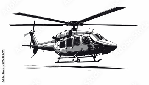 Foto Black helicopter with large rotor blades.