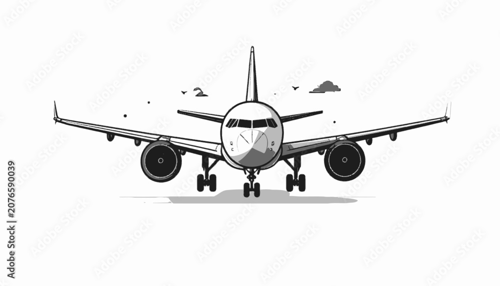 Fototapeta premium Airplane Front View Commercial Jet Aircraft.