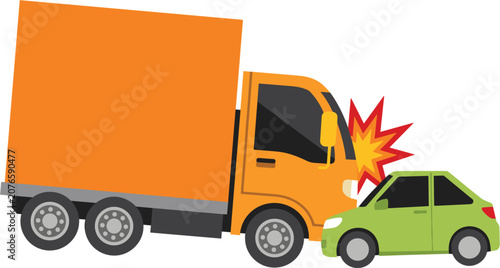 Canvas Print Box truck collision with passenger car, traffic accident flat vector illustratio
