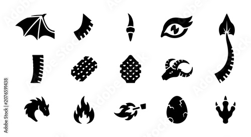 Εκτύπωση καμβά Fantasy Dragon Elements Collection, Mythical Creature Icons, Magical Beast Symbo