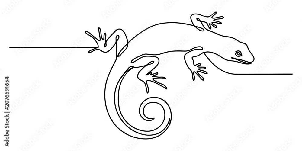 Naklejka premium Continuous single line drawing of a lizard reptile icon Vector, illustration