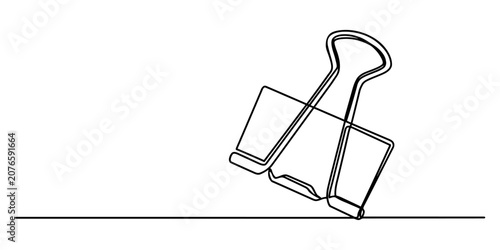 Foto Continuous single line drawing of a metal binder clip for office stationery supp