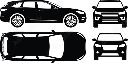 Εκτύπωση καμβά SUV car silhouette collection, side front top view automobile vector illustratio