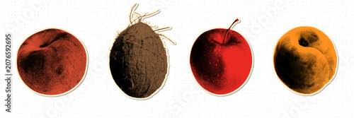 Obraz na plátne Fruits collection in halftone pop art style