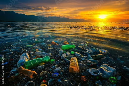 Powerful underwater shot emphasizing the detrimental effects of plastic litter on ocean ecosystems.