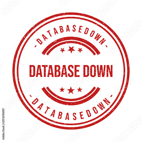 Red round rubber stamp with the text database down in the center