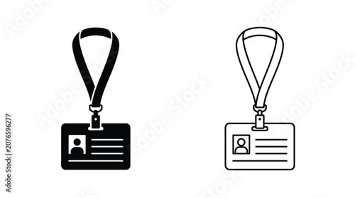 Identity cards with lanyards isolated black and outline on solid white background