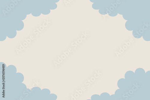 Minimalist Blue Cloud Vector Illustration in Corner with Beige Copy Space. Abstract Clean Sky Texture and Cloud Graphic above for Banner Design. Flat Design Sky with Blue Clouds Border presentation ba