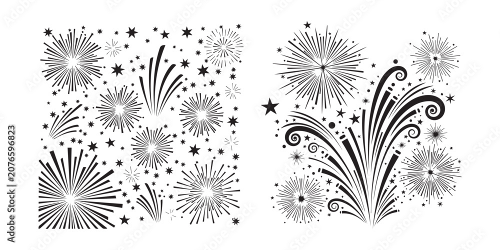 Fototapeta premium Fireworks and sparklers decorative illustration
