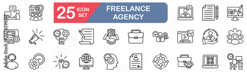 Foto freelance agency set of web icons in line style
