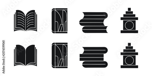 Obraz na plátně Book Stack Icons Black Silhouette On White Background