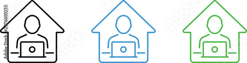 фотографія work from home remote job laptop user icon set freelancer home office outline ve