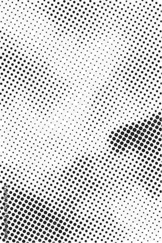 Dynamic diagonal black and white halftone dots pattern background for modern retro design.