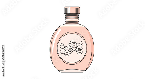 Elegant pink glass bottle features a textured neck and a wave design label suitable for cosmetic or perfume product branding.