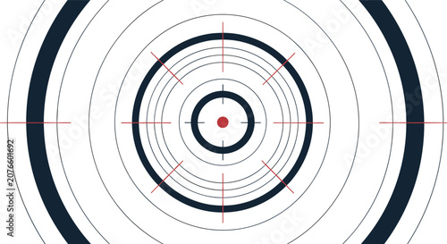 Abstract concentric circle target pattern includes red crosshairs and various line thicknesses for a technical look.