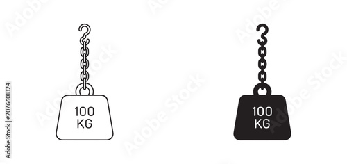 Weightlifting dumbbell icons with chain and hook 100 kg  weight plate for fitness and workout