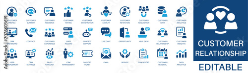 Bild auf Leinwand Customer relationship and crm solid icon set