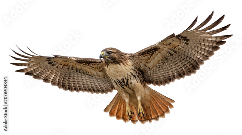 Fényképezés Majestic hawk spreading wings in flight isolated on transparent background png predatory bird wildlife nature soaring raptor detailed feather texture