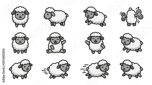 Slika na platnu Adorable wind-up sheep cartoon characters set.