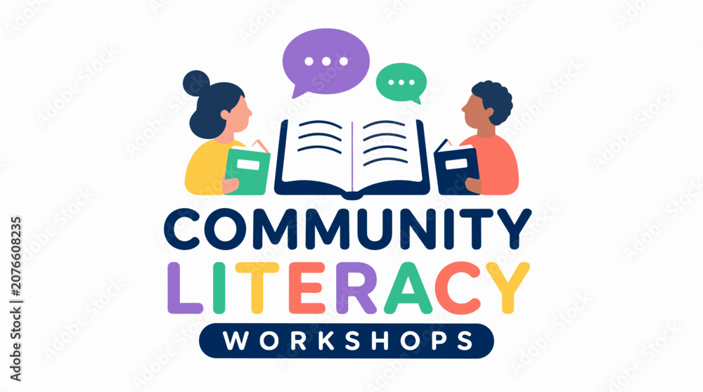 Naklejka premium Community Literacy Workshop Logo Emphasizing Reading.