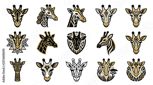 Foto Abstract giraffe silhouettes featuring geometric and tribal art.