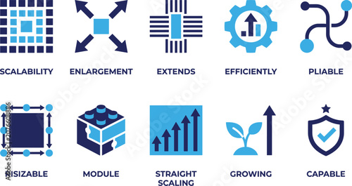 Bild auf Leinwand Scalability icons pack displaying enlargement extension efficiency pliable resizable module straight scaling