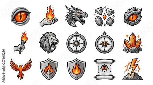 Tablou pe pânză Fantasy RPG adventure game asset icon collection.