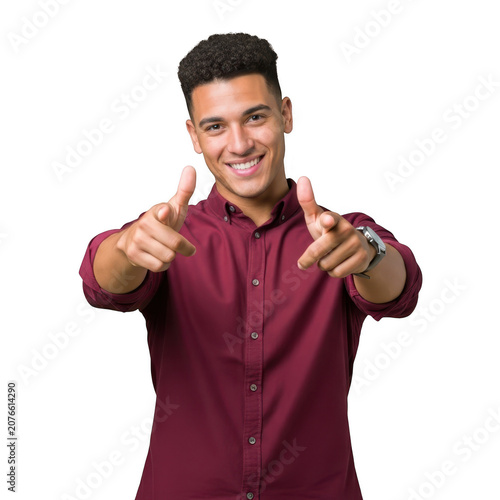 Young man giving thumbs up isolated on transparent background