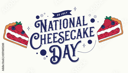 Canvas Print Decorative illustration celebrating national cheesecake day with red berry slice