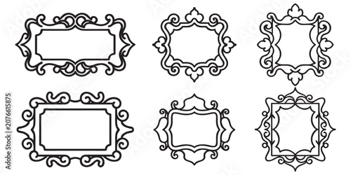 Collection of unique ornamental frames with ornate swirls and curves.