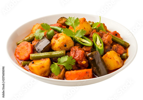 vegetable mixed rich spicy curry dish cooked potatoes carrots beans