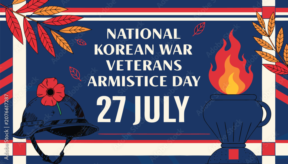 Fototapeta premium National Korean War Veterans Armistice Day graphic featuring red poppy flower