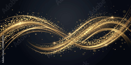 Adobe IlluAbstract Golden Glitter Wave Light Trails on Black Luxury Background with Sparkling Particlesstrator Artwork